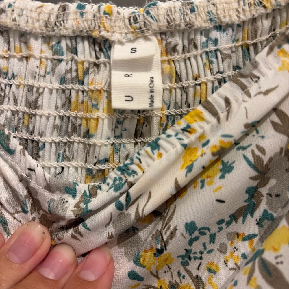 Square-Neck Mini Dress in White with Yellow Floral Print - Picture 5 of 5